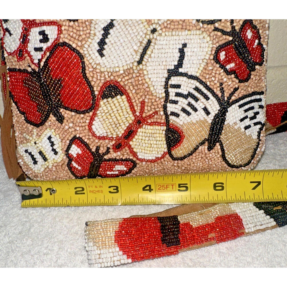 Moyna Colorful Beaded Butterfly Pattern Crossbody(very long strap) Purse Bag - Picture 2 of 14